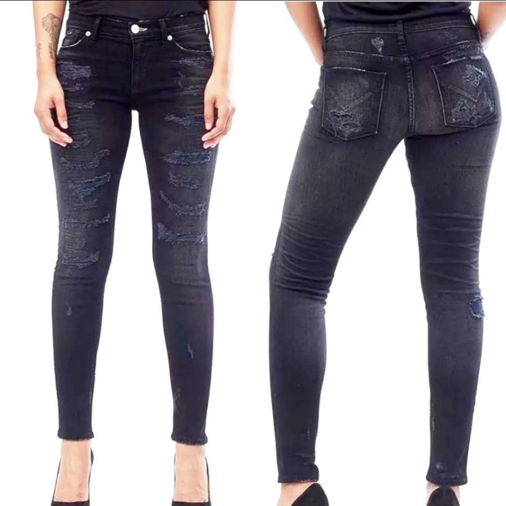 Hudson Nico Distressed Skinny Jeans Black 24
